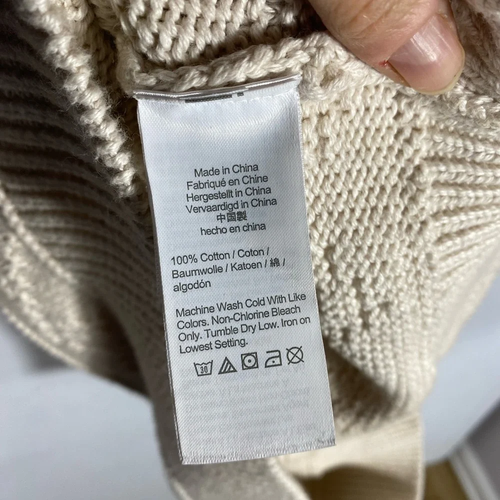 J. Crew sweater combination guernsey stitch Textured Cream fisherman Sweater L